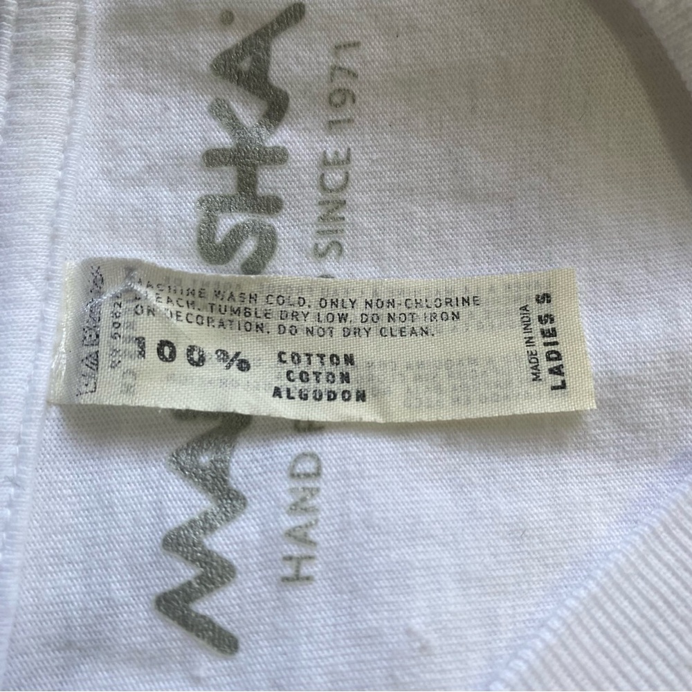 Marushka Tee White Dog V Neck Long Sleeve Hand Printed Artsy Coastal Women's S - Picture 10 of 11